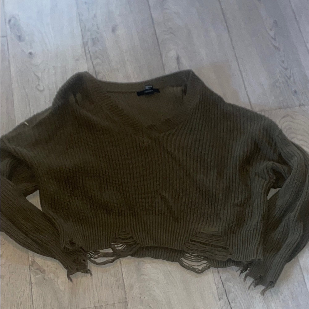 Olive Green Distressed Sweater
